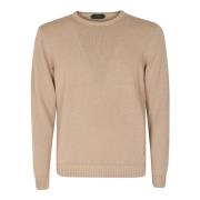 Beige Linned Bomuld Rundhals Sweater