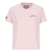 Pink Bomuld T-shirt med Broderi