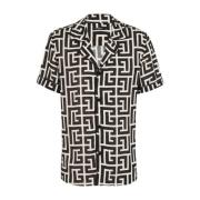 Monogram Print Notched Krave Button-Up Skjorte