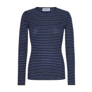 Stribet Silke Cashmere Navy/Cream Bluse