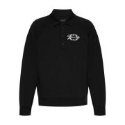 Sort Polo Sweatshirt Stilfuld Broderi