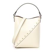 Studded White Bucket Bag