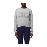 Cropped Viskosesweatshirt med broderet logo