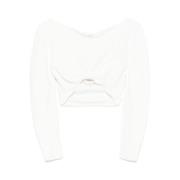 Hvid Strikket Dyb V-Hals Sweater