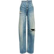 Blå Distressed Denim Jeans Straight Leg