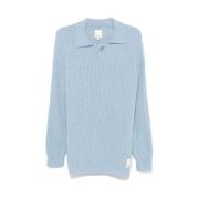 Lysblå Ribstrikket Polo Sweater