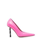 Hot Pink Læder Drill-Hæl Pumps