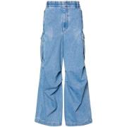 Denim Cargo Bukser med Elastisk Talje