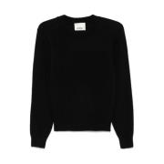 Sort Strikket Crew Neck Sweater