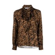 Leopard Print Bluse med Sløjfe