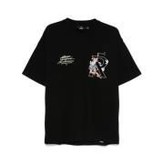 Sort Grafisk Print T-shirt med Crew Neck