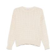 Beige Crew Neck Sweater med Lange Ærmer