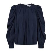 Elegant Pleat Bluse Navy