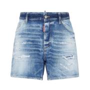 Marineblå Slidt Denim Shorts