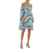 Blå Geometrisk One Shoulder Kaftan