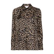 Leopard Print Silkesatin Skjorte