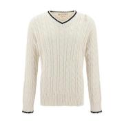 Cable-Knit V Neck Cotton Sweater