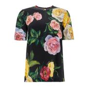 Blomstret Silke T-shirt Sort