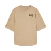 Beige Logo Print Crew Neck T-shirt