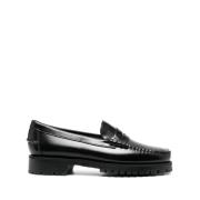 Sort læder slip-on sandaler