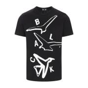 Sort Grafisk Logo Bomuld T-shirt