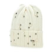 Rhinestone Beanie Hat i Hvid