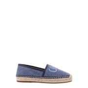 Broderet Denim Espadriller med Reb Detalje