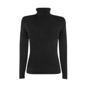 Sort Viskose Turtleneck Sweater med Lurex