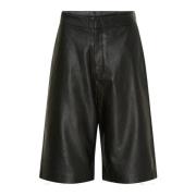 Sort læder Bermuda shorts med sølv