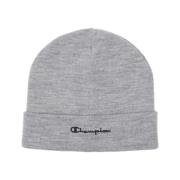 Grå Spraglet Logo Broderet Front Beanie