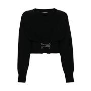 Sort Strikket Crew Neck Sweater