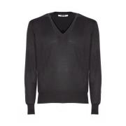 Sort Bomuld Cashmere V-Hals Sweater