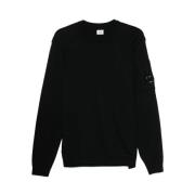 Sort Crew Neck Sweater med Lynlåslomme