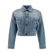 Denim Cropped Jacket med Patch Lommer