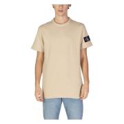 Beige Bomuld T-shirt Kort Ærme Rund Hals