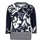 Blomstret Finstrik Pullover med Striber