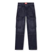 Sort Cargo Jeans Med Knappelukning