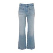 Blå Cropped Jeans med Lommer