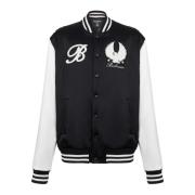 Satin Varsity Jakke med Broderede Mærker