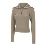 Beige Uldblanding Med Lynlås Krave Sweater