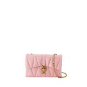 Rosa Læder Crossbody Taske Quiltet Lamme