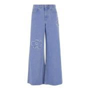 Blomst Applikationer Wide Leg Denim Jeans