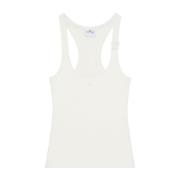 Hvid Ribbet Tank Top med AC Broderi