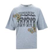 Grå Oversize Blomstret T-shirt