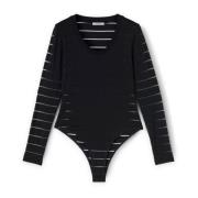 Stribet bodysuit i devoré jersey