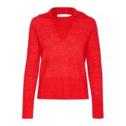 Blød Strik Krave Pullover Scarlet