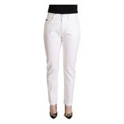 Elegant hvid Tapered Denim Jeans med Logopatch