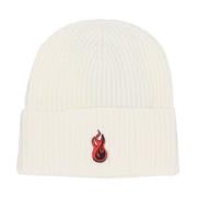 Flames Logo Off White Beanie Hat