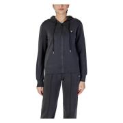 Sort Zip-Up V-Hals Sweatshirt med Lommer