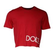 Rød Logo Printet Cropped T-shirt